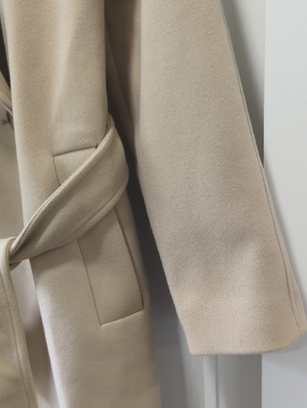 LOFT Light Beige Double Breasted Belted Pea Coat Size Small - Picture 6 of 13